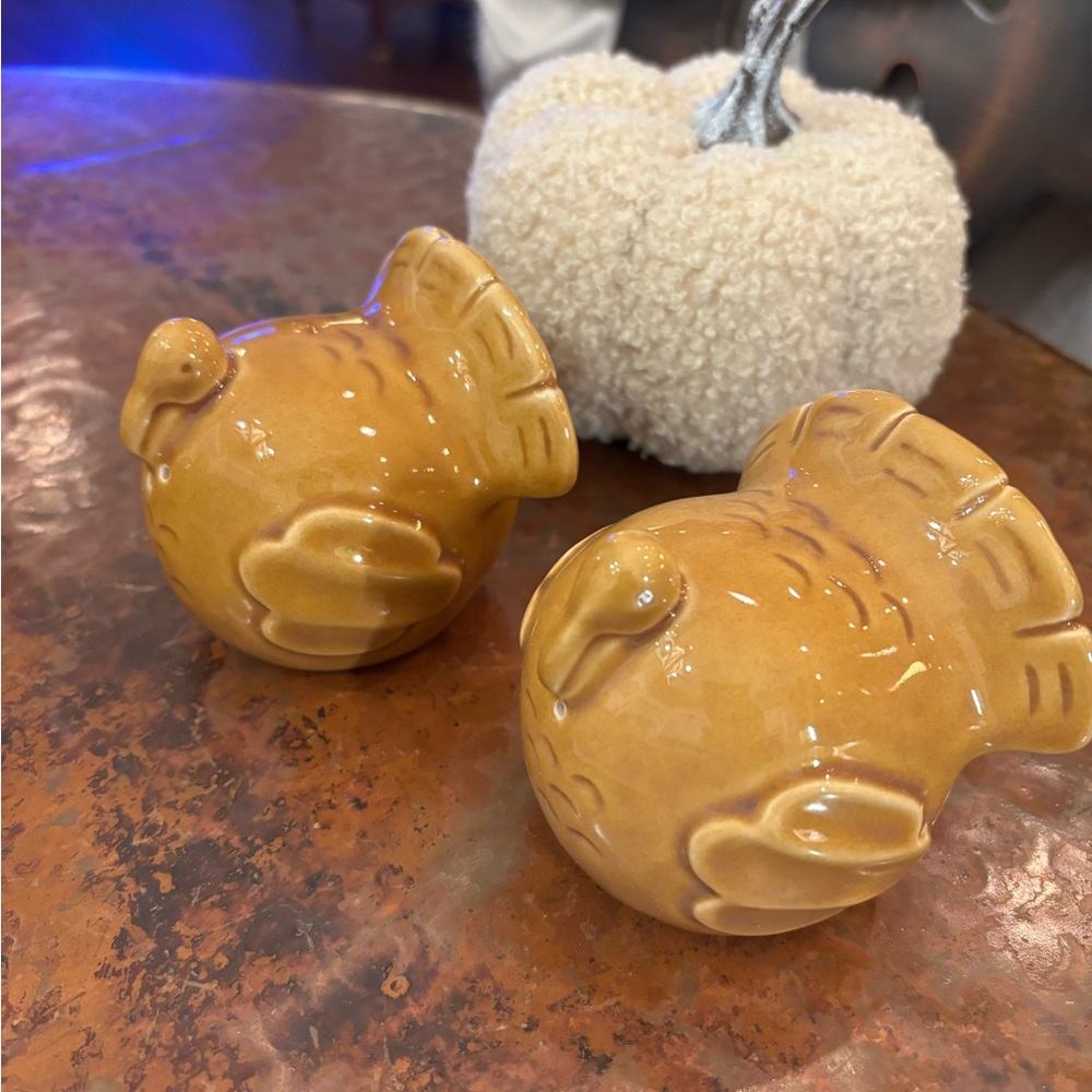 Pottery Barn Golden Ceramic Turkey Salt & Pepper Set